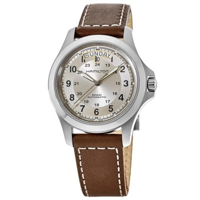 New Hamilton Khaki Field King Auto Beige Dial Leather Men's Watch H64455523