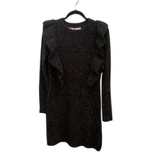 CHELSEA & VIOLET Knit Sweater Dress Ruffle Shoulder Charcoal Heather Size S