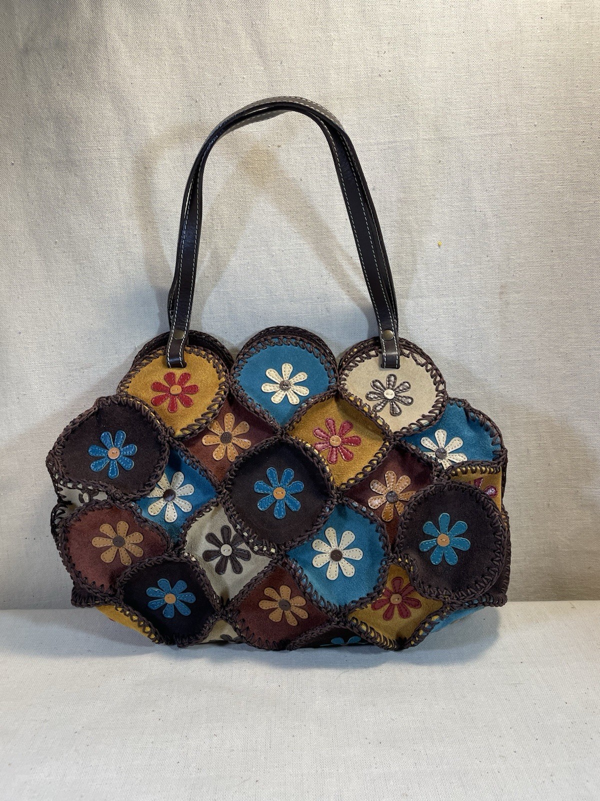 Leather Patchwork Flower Shoulder Bag Handmade Mu… - image 1