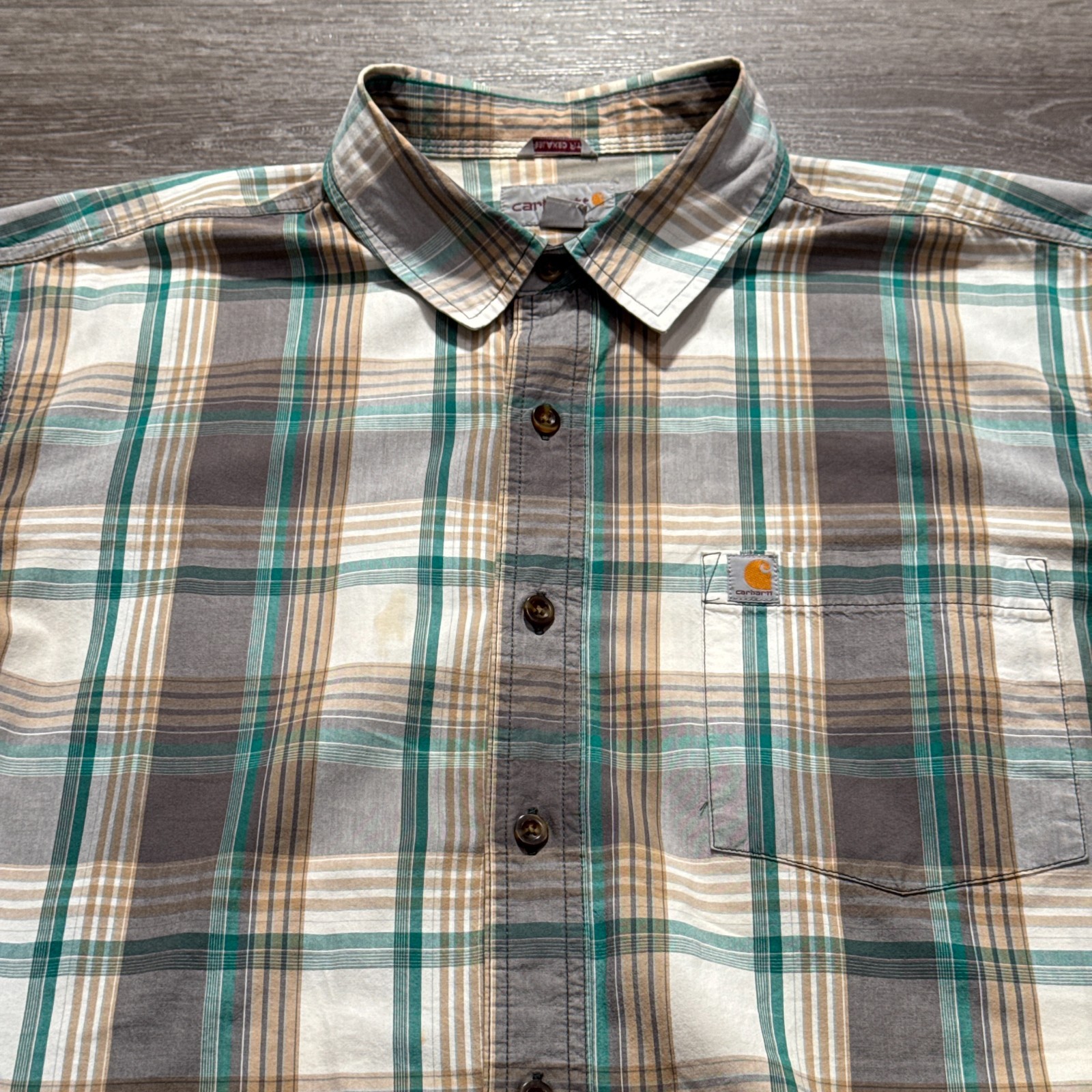 Vintage Carhartt Shirt Mens XL Plaid Short Sleeve Button Up Workwear 100% Cotton