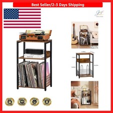 Compact 3-Tier Record Player Stand with Customizable Storage - Up to 100 Albums