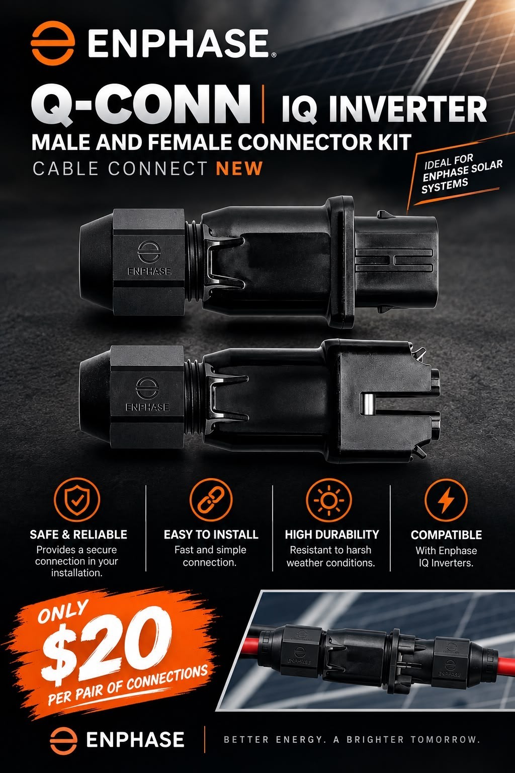 Enphase 740-00662-03 Male/Female 2-Pin Black Crimp Cable Connector Set