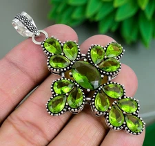 Peridot Gemstone Handmade 925 Sterling Silver Jewelry Pendant 2.30"