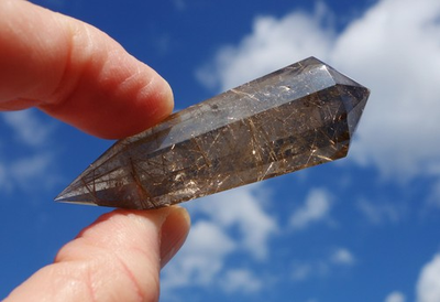 #ad SMOKY CITRINE Rutile Quartz Crystal Point VOGEL Style DT Rutilated Wand A120 $89.10