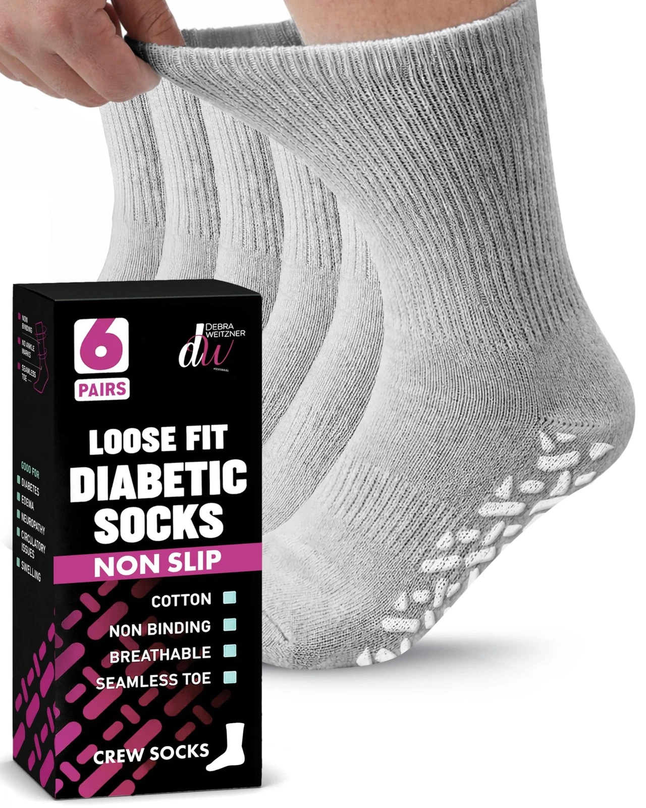 6 Pairs Non-Binding Loose Fit Sock - Non-Slip Diabetic Socks for Men and Wome...
