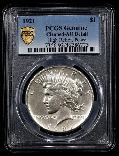 1921 Peace Dollar – PCGS AU Det. Cleaned – High Relief – Strong Eye Appeal #378