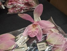 12 Stems 1970s Vintage Silk Orchids 9" Cymbidium Orchid Flower Pick Cream Pink