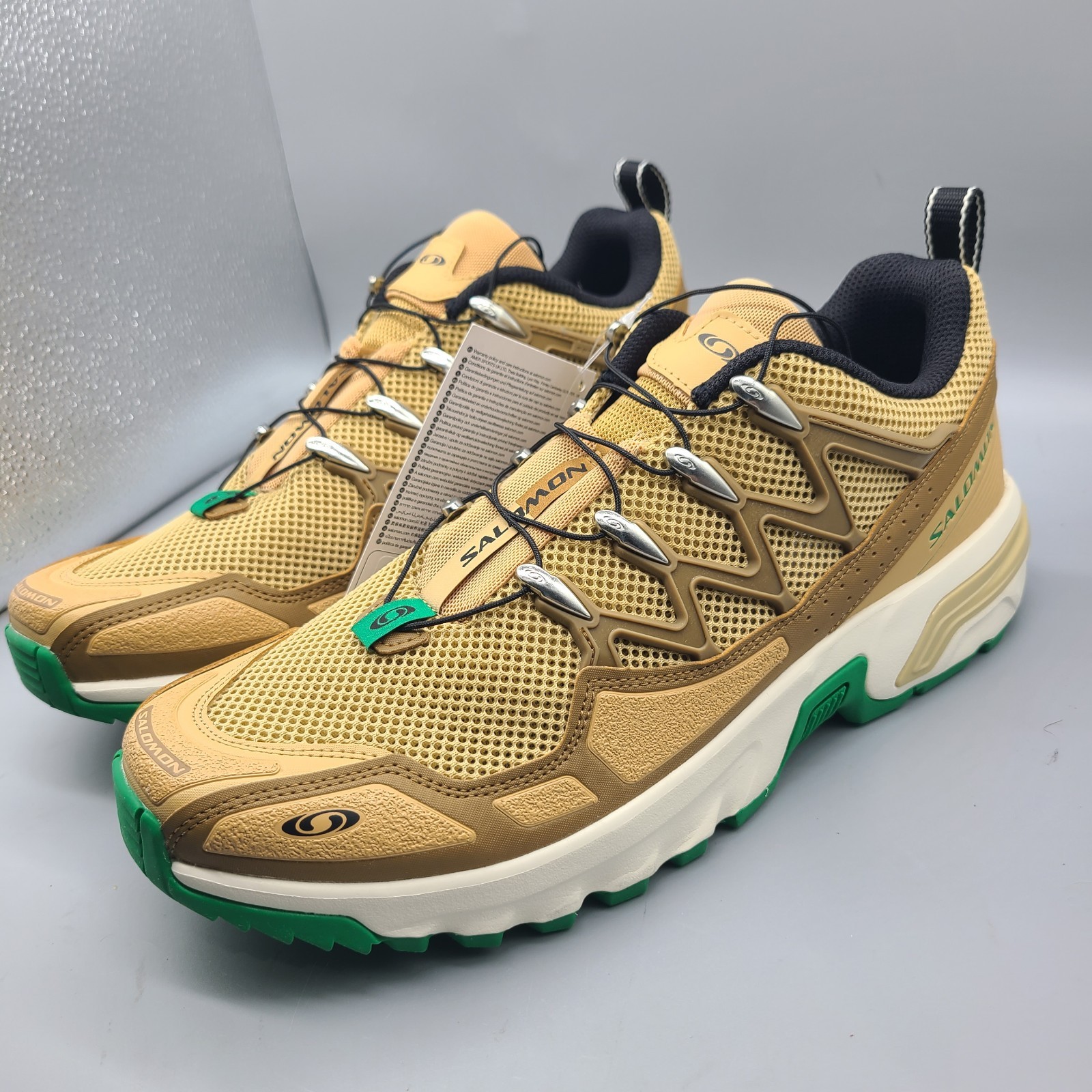 Scarpe da trekking Salomon ACS + OG da uomo taglia 12 marroni trail running Taffy Jolly verdi nuove