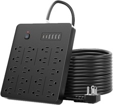 Power Strip 26-in-1, 20 AC Outlets and 4 USB 2 Type-C Charging Black