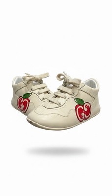 GUCCI Baby Ace Cherry Print Leather Pre-Walker Sneakers Size EU 19