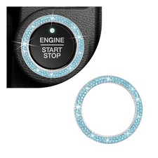 Car Bling Engine Start Ring Decal, Crystal Double Rhinestone Push to Lake Blue