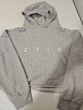 Zyia Active Womens Medium Gray Cropped Long Sleeve Workout Hooded Sweater 1903