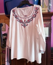 Ayurvastram Size 47 USA 2XL 100 White Cotton Embroidered Kurta Tunic Top India