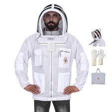 Beekeeper Ultra Ventilated 3 layer mesh Beekeeping Jacket Bee Veil White Large