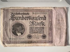 1923 Germany 100000 Mark Reichsbanknote Hyperinflation Era Banknote Post WW1