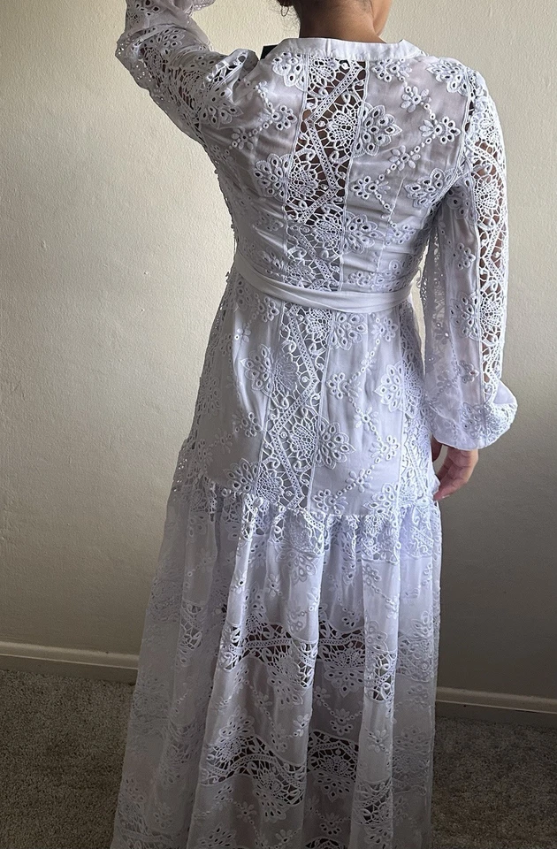 California Dynasty Women's Maxi Gown Slip Dress, Size Large, Lace Trim, Vintage. - Image 4 of 4