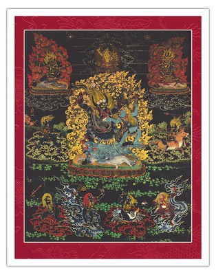 Yama Dharmaraja Protector Deity - Vintage Tibetan Thangka Buddhist Painting