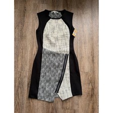 Rachel Rachel Roy Dress Size 4 Black White Mixed Media Zipper Tweed Sheath NWT
