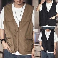 Herren Vintage solide ärmellose Arbeitskleidung Weste Freizeit Outdoor Sport Re