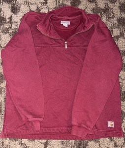 Y2K Carhartt Mens L Red Fleece 1/4 Zip Mock Neck Heavyweight Pullover Sweatshirt