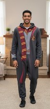 Harry Potter Pjs Gryffindor Adult M Fleece One Piece JUMPSUIT Hoodie Footless