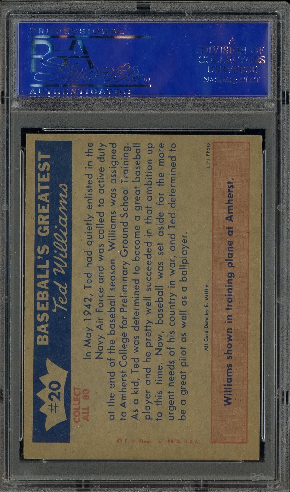 1959 Fleer Ted Williams #20 1942-On To Naval Training PSA 4 VG-EX view 2