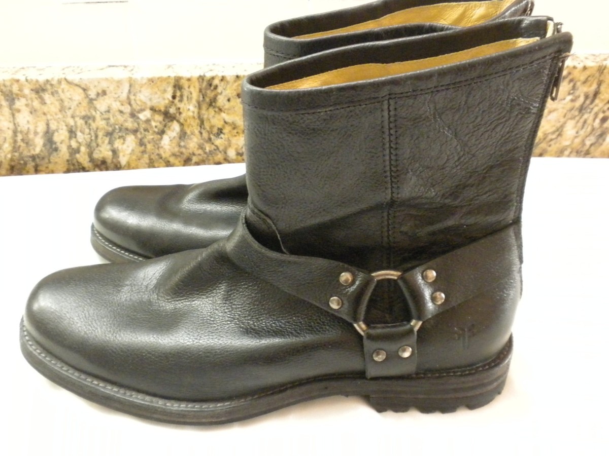 Mens Frye Phillip Harness Moto Biker Boots Back Zip Black  display picture 1