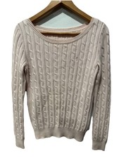 Vtg Polo Ralph Lauren Baby Pink Cable Knit Fisherman Sweater Sz M Pink Pony