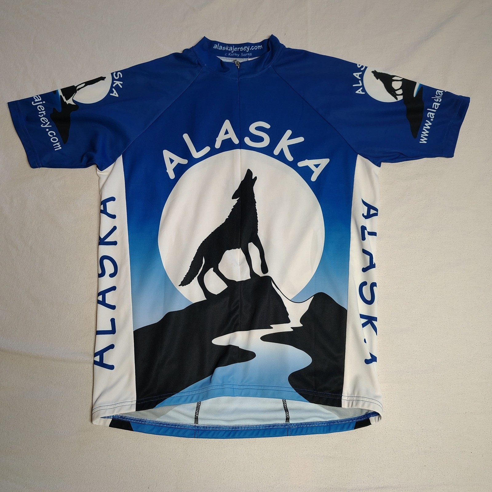 Alaska Wolf Cycling Jersey Men Large Blue Polyester Graphic 