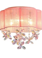 3 Light Bedroom Mini Chandelier Ceiling Light Pink Lamp 13" Small Crystal Chande