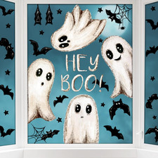 6 Sheets Halloween Window Clings Double Side Large Ghosts Decals Waterproof Re