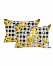 2 Packs Decorative Cotton Throw Pillow Covers, Sunflower Summer 2PCS-12x20IN