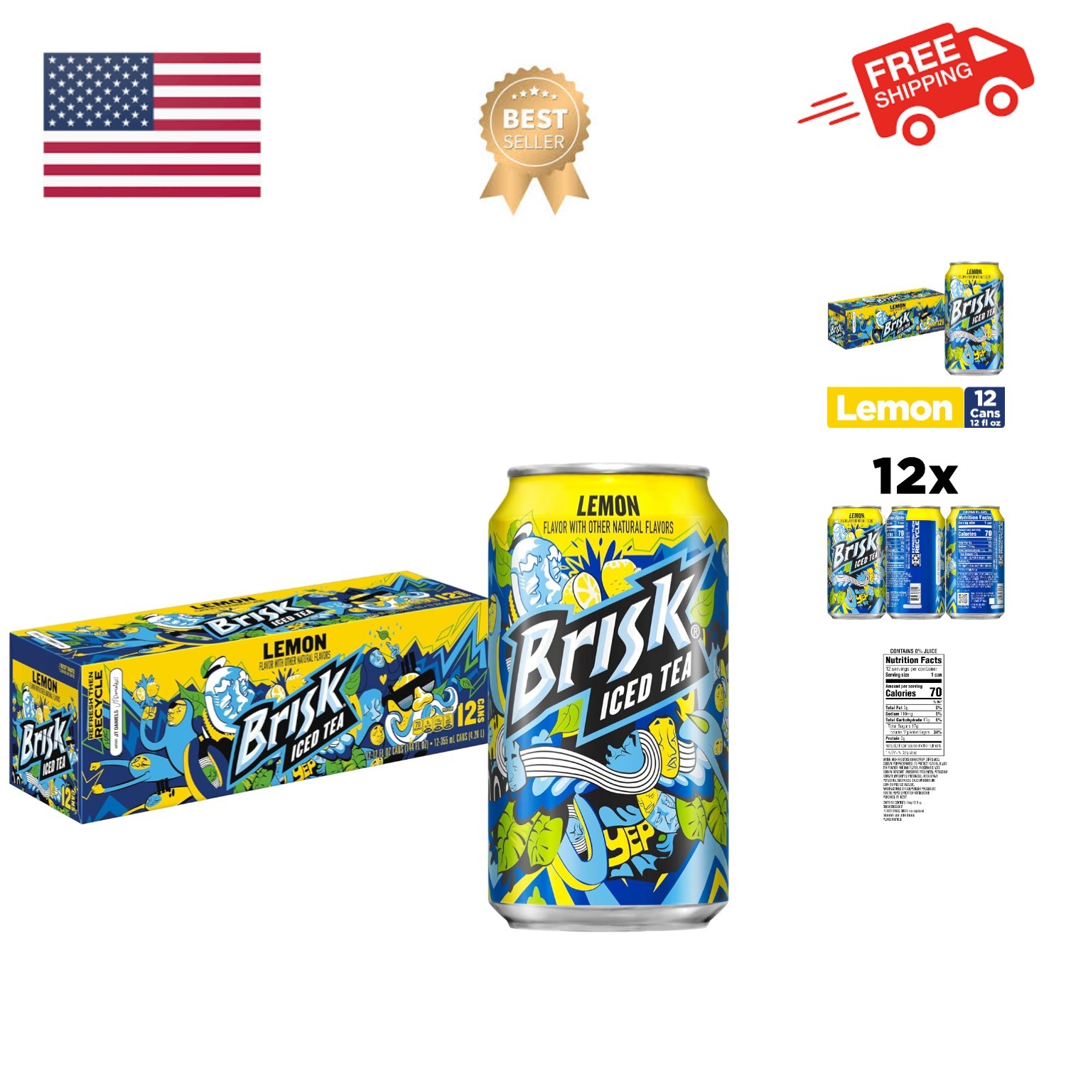 Brisk Lemon Iced Tea, 12 Fl Oz Cans Pack of 12
