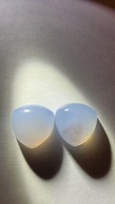 2 VINTAGE NATURAL BLUE CHALCEDONY 16 MM TRILLION POLISHED CABOCHON GEMSTONES