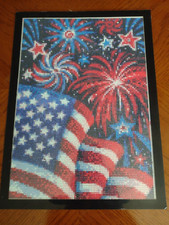 PATRIOTIC, AMERICAN FLAG  STARS DIAMOND ART FRAMED 11" X 15" FINISHED PICTURE