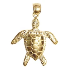 New 14k Yellow Gold Sea Turtle Pendant