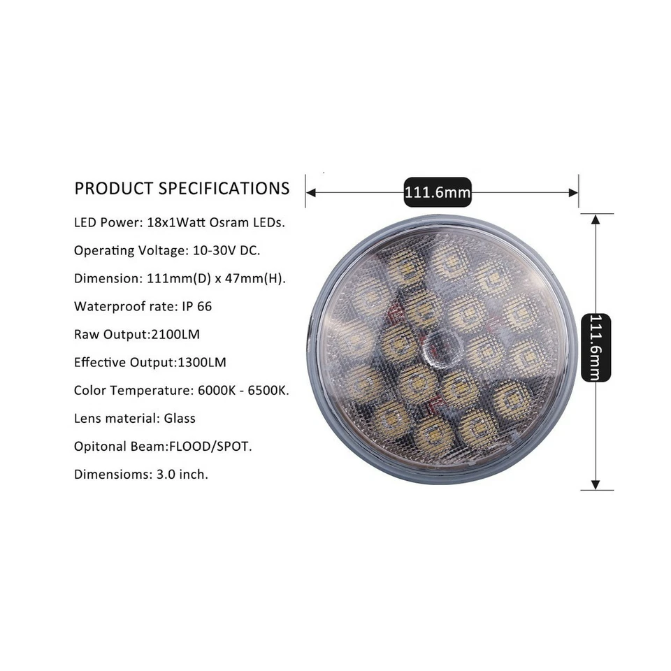 PAR36 LED Xenon White 6000K Multipurpose Tractor Flood Lights Waterproof Bright - Image 2 of 4