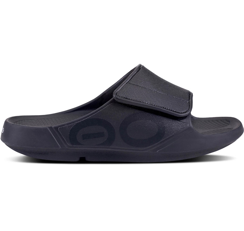 OOFOS Adults' OOahh Flex Recovery Sport Slides / Authentic / Black & Cosmic Gray
