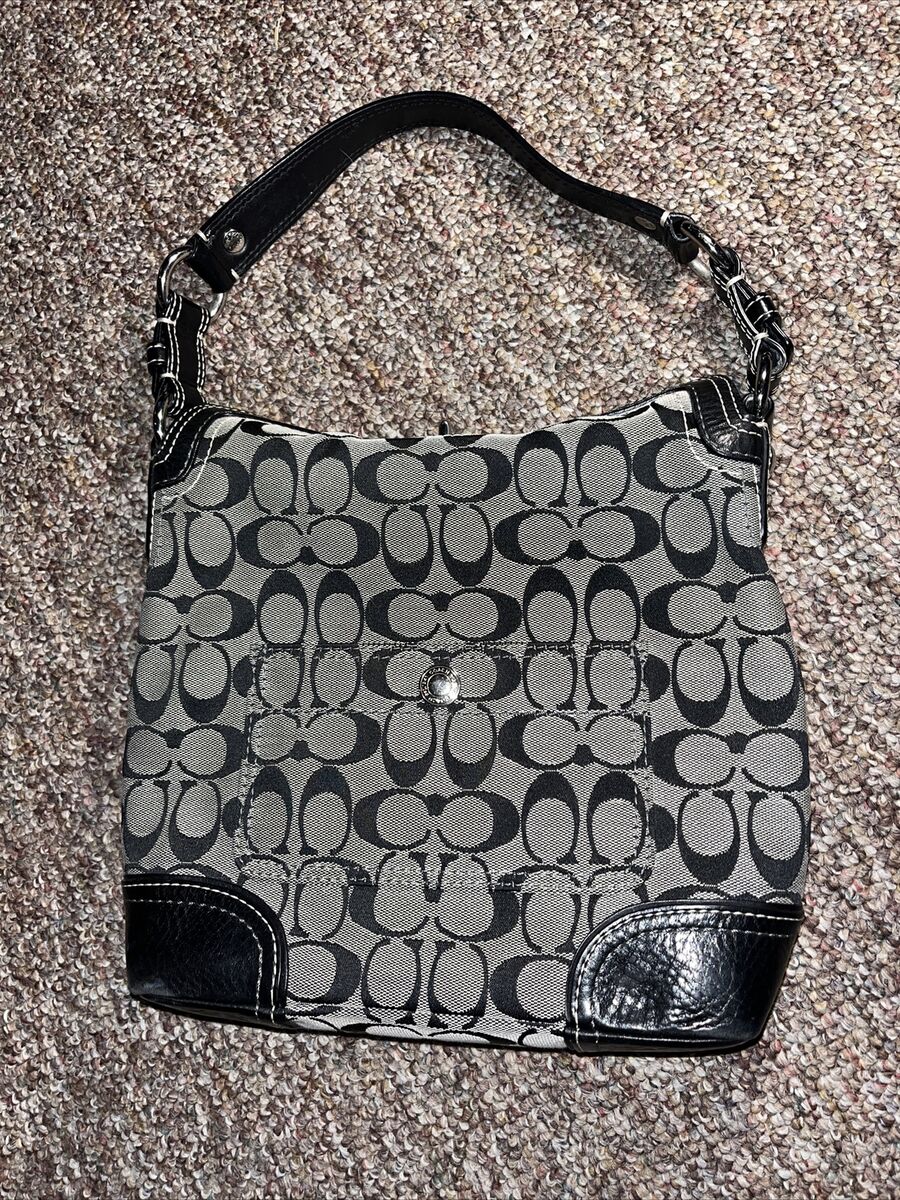 COACH Vintage Handbag Satchel Gray with Black Logo Leather COACH Vintage Handbag Satchel Gray with Black Logo Leather