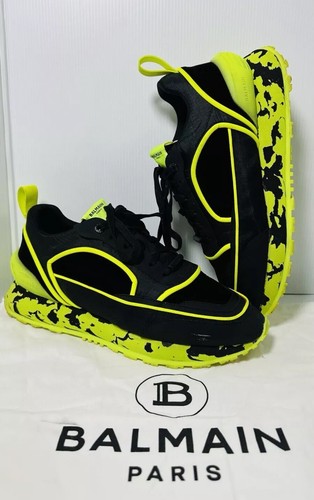 Scarpe basse Balmain velluto nylon e rete racer nero verde fluorescente taglia 43