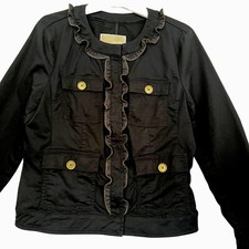 Michael Kors Black Wavy Zipper Jacket Blazer Size 4 Snap Button Closure Pocket