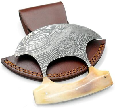 Wild Turkey Handmade Damascus Chef Kitchen Ulu Knife Real Damascus Steel