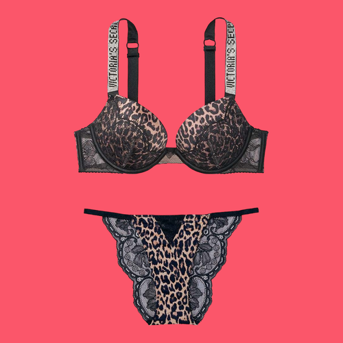 Victoria's Secret Very Sexy Shine Strap Push-up Bra Panty 2 Piece set Leopard - Picture 23 of 32