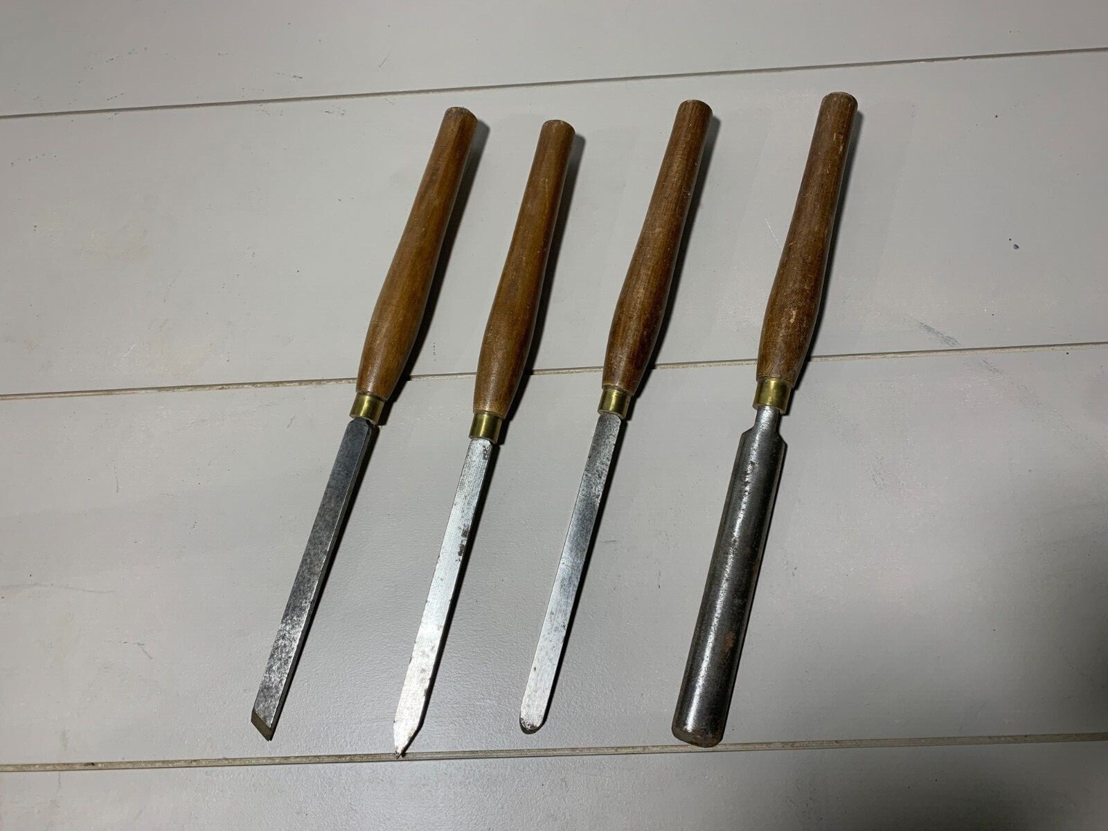 Wood turning chisels used, four in total, brass ferrule. eBay