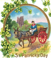 C1910 Irish Love Poem Art Nouveau Lady Horse Cart Clover Gilt Vintage Postcard