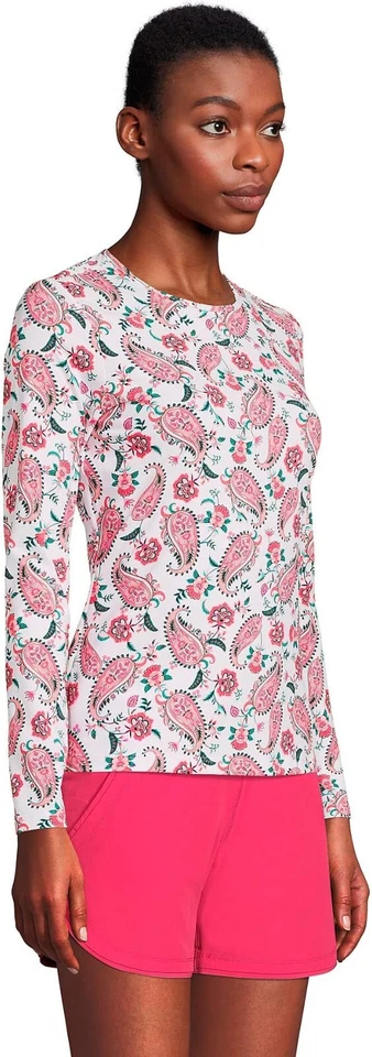 NUEVO CON ETIQUETAS Lands' End Mujer Manga Larga UPF50 Rashguard Blanco Paisley Talla S $60 FLE225 Foto 4 de 4