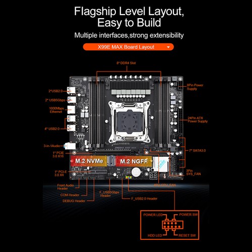 X99E MAX Computer-Motherboard LGA2011-3 PC-Mainboard NVME/SATA M.2 SATA 3.0 RJ45 - Bild 7 von 12