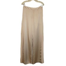 Nasty Gal Satin Pants Womens Size M Waist Pleated Flare Wide Leg Silky #sh3