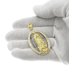 10k Gold Virgin Mary Pendant Charm CZ Lady Guadalupe 2 inch