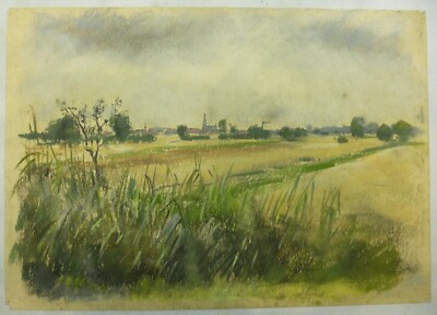 Watercolour ''Landscape with City in the Background'' Estate Binder K. Lange